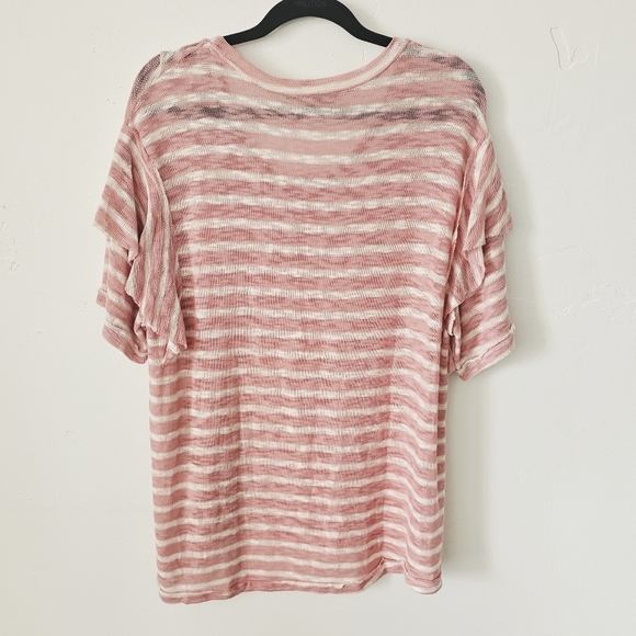 Weekend Suzanne Betro Striped Sheer Scoop Neck Short Sleeves Women Blouse Size M - Picture 5 of 6